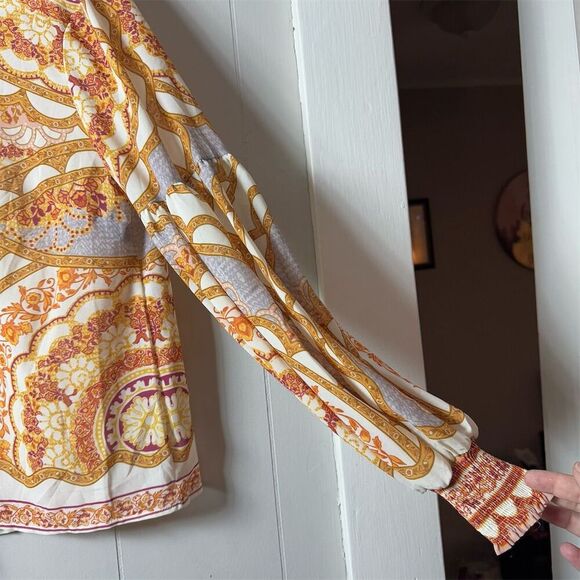 Perfect Pricilla Women's M Long Sleeve Sheer Geometric Blouse Multicolor - Picture 3 of 7